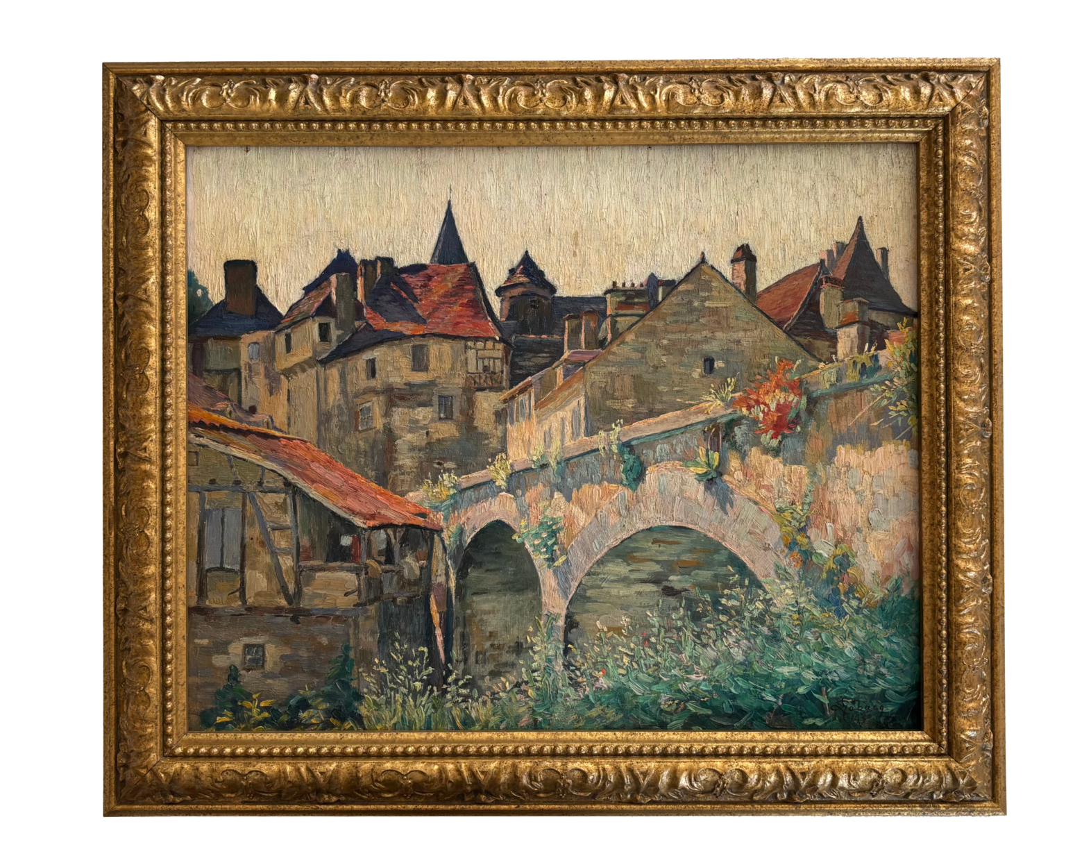 Huile sur toile avec encadrement mouluré doré.
