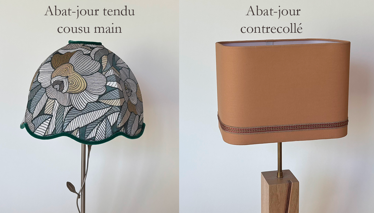 Abat-jour tendu cousu main et abat-jour contrecollé